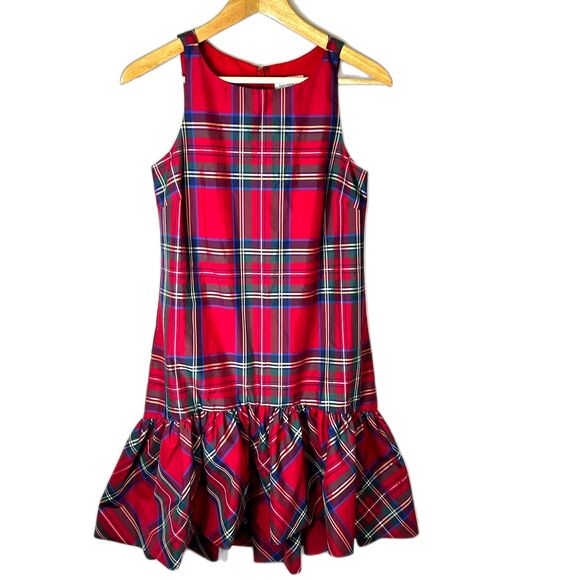 Vineyard Vines Red Tartan Plaid Taffeta Sleeveless Ruffle Hem Party Dress Sz 00 - Picture 4 of 13